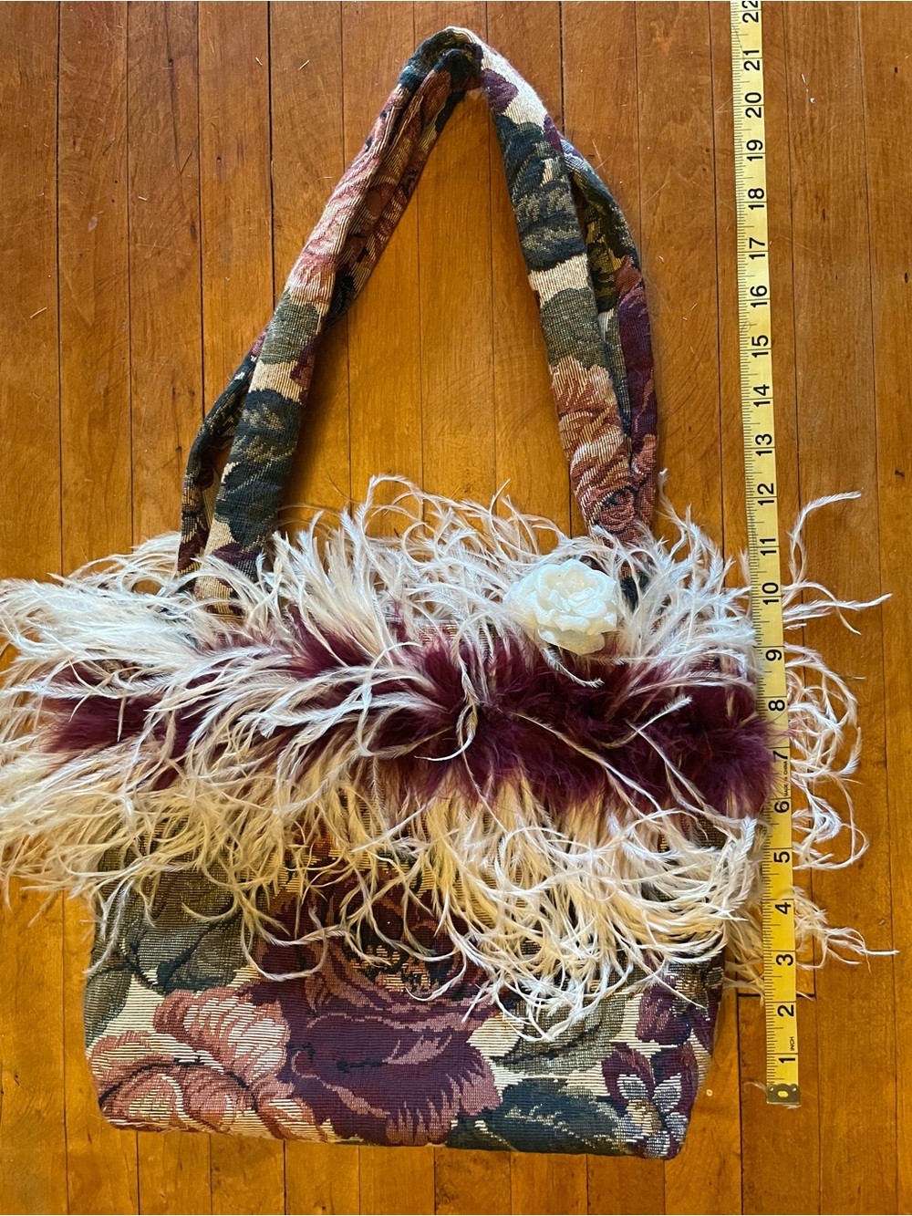 Artifacts Floral Tapestry Tote with Cream Feather Trim - Picture 9 of 10